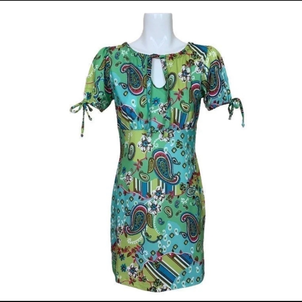 Isle Apparel Bohemian Retro Paisley Print Mini Dress Small